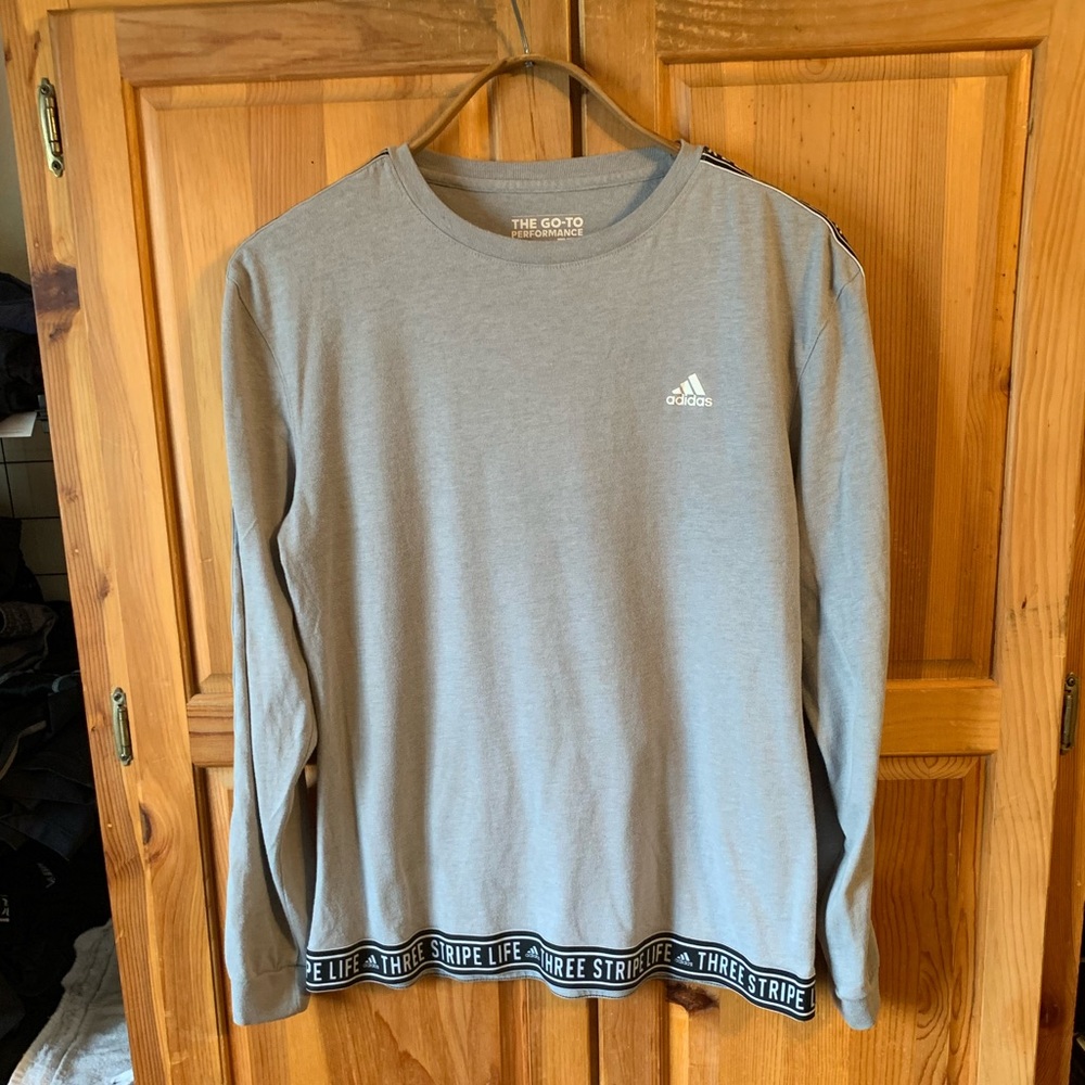 Adidas Long Sleeve Athletic Grey Go To Performance Tee Three Stripe Life